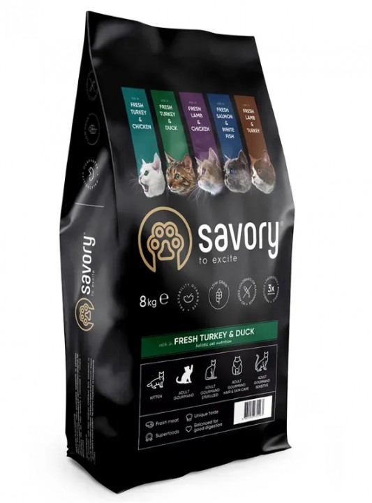 Savory Cat  Adult Turkey&Duck, 8кг